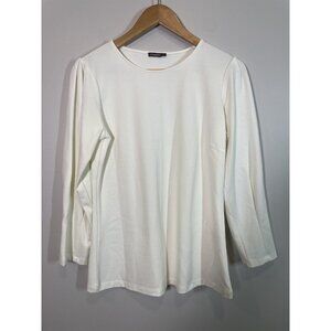 J.McLaughlin White Long Sleeve Top Size S Rayon Nylon Blend Pleat Minimalist